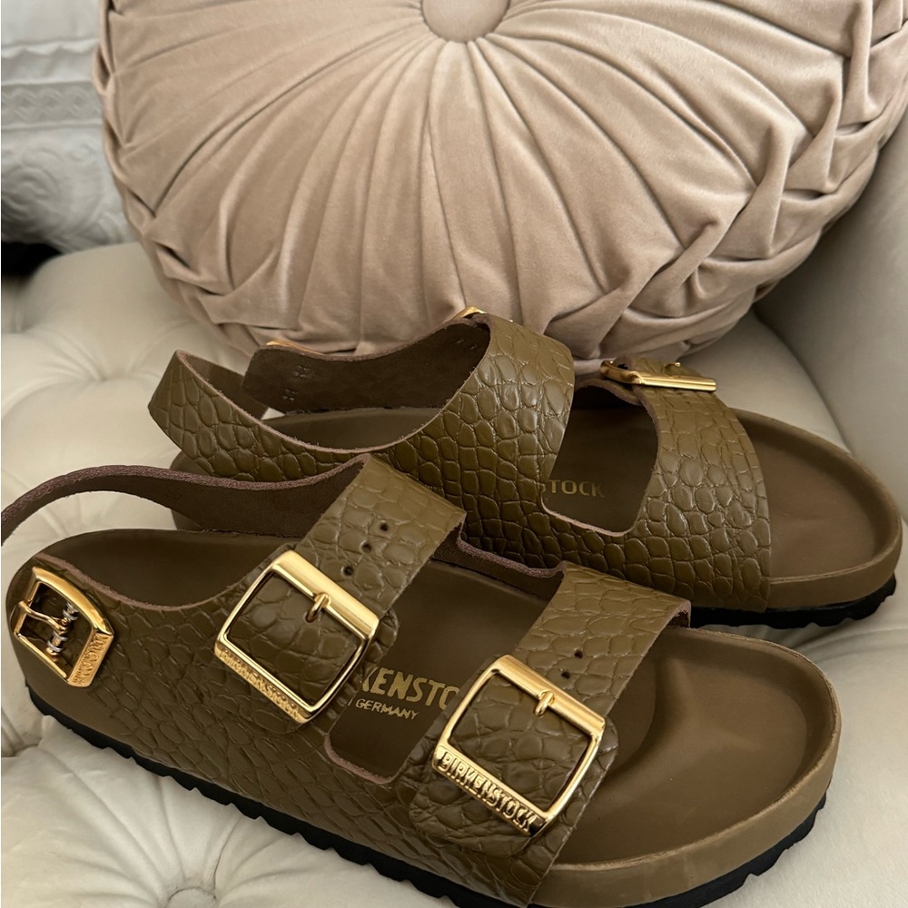 Birkenstock Milano crocodile-effect leather sandals 39 EU/IT “green” brand new
